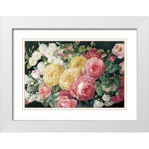 Antique Roses on Black Crop White Modern Wood Framed Art Print with Double Matting by Nai, Danhui
