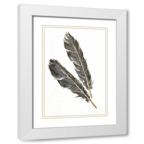 Gold Feathers III on White White Modern Wood Framed Art Print with Double Matting by Paschke, Chris