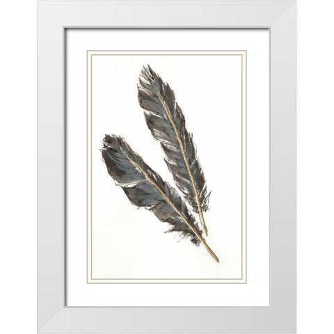 Gold Feathers III on White White Modern Wood Framed Art Print with Double Matting by Paschke, Chris