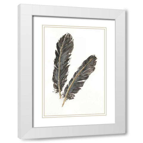 Gold Feathers IV on White White Modern Wood Framed Art Print with Double Matting by Paschke, Chris