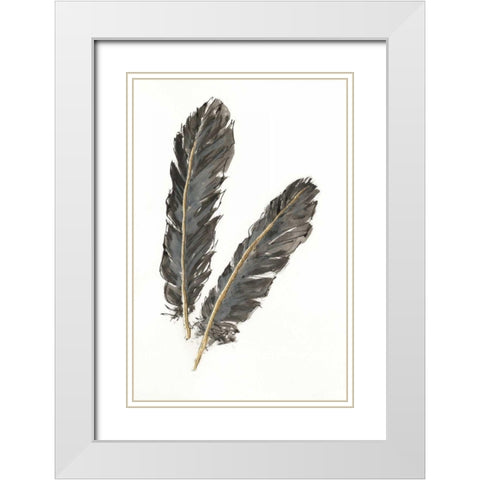 Gold Feathers IV on White White Modern Wood Framed Art Print with Double Matting by Paschke, Chris
