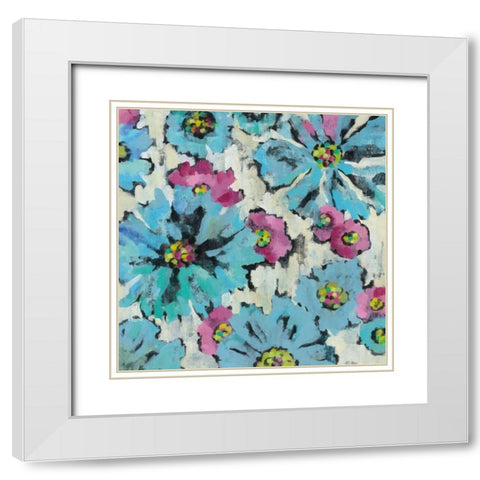 Graphic Pink and Blue Floral I White Modern Wood Framed Art Print with Double Matting by Vassileva, Silvia