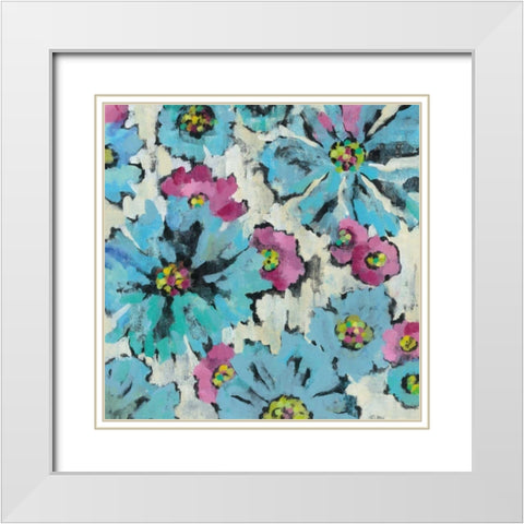 Graphic Pink and Blue Floral I White Modern Wood Framed Art Print with Double Matting by Vassileva, Silvia