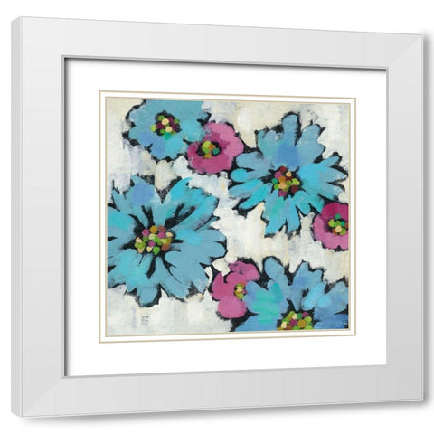 Graphic Pink and Blue Floral III White Modern Wood Framed Art Print with Double Matting by Vassileva, Silvia