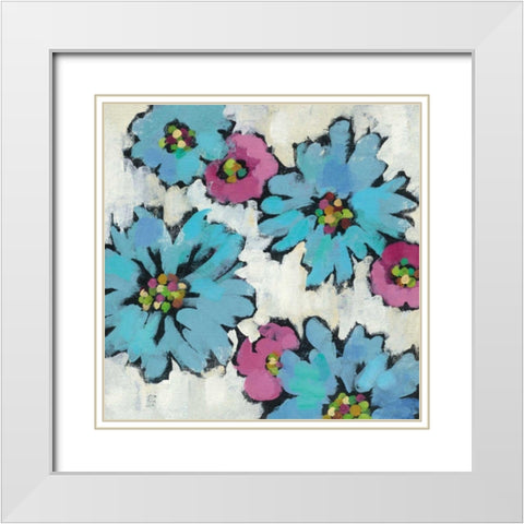 Graphic Pink and Blue Floral III White Modern Wood Framed Art Print with Double Matting by Vassileva, Silvia