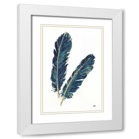 Gold Feathers IV Indigo White Modern Wood Framed Art Print with Double Matting by Paschke, Chris