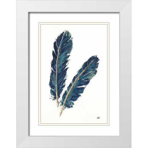 Gold Feathers IV Indigo White Modern Wood Framed Art Print with Double Matting by Paschke, Chris