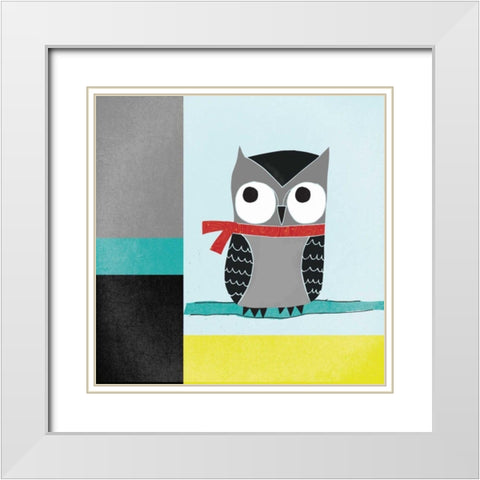 Owls III Blue Gray and Yellow White Modern Wood Framed Art Print with Double Matting by Warrick, Cheryl