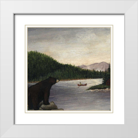 North Woods Bear II White Modern Wood Framed Art Print with Double Matting by Brown, David Carter
