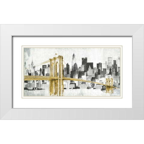 New York Skyline I Yellow Bridge no Words White Modern Wood Framed Art Print with Double Matting by Tillmon, Avery