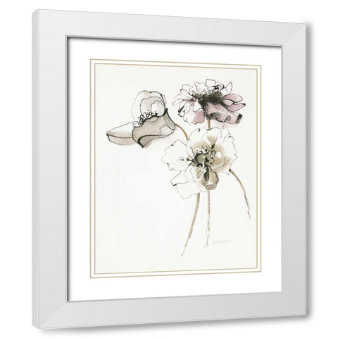 Three Somniferums Poppies Neutral White Modern Wood Framed Art Print with Double Matting by Novak, Shirley