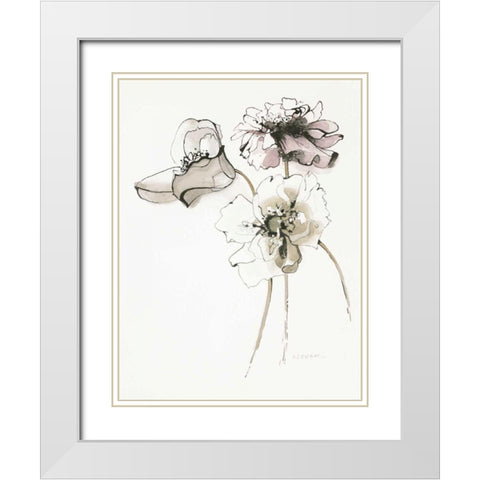 Three Somniferums Poppies Neutral White Modern Wood Framed Art Print with Double Matting by Novak, Shirley