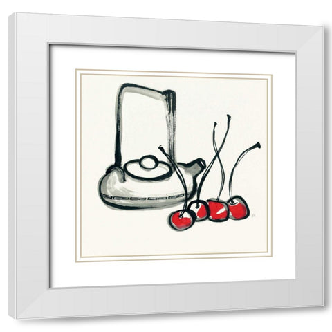Tea and Cherries White Modern Wood Framed Art Print with Double Matting by Paschke, Chris