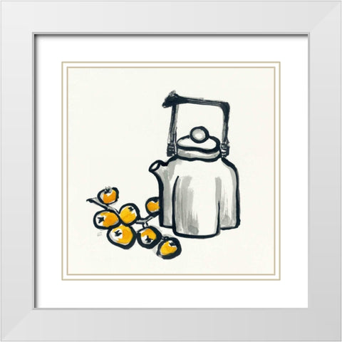 Tea and Loquats White Modern Wood Framed Art Print with Double Matting by Paschke, Chris