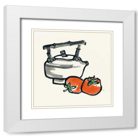 Tea and Persimmons White Modern Wood Framed Art Print with Double Matting by Paschke, Chris