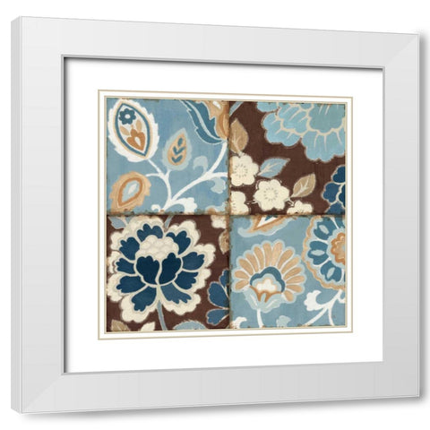 Blue Patchwork Motif I White Modern Wood Framed Art Print with Double Matting by Pela