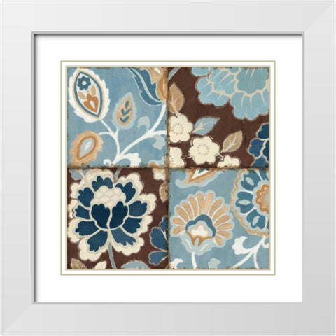 Blue Patchwork Motif I White Modern Wood Framed Art Print with Double Matting by Pela