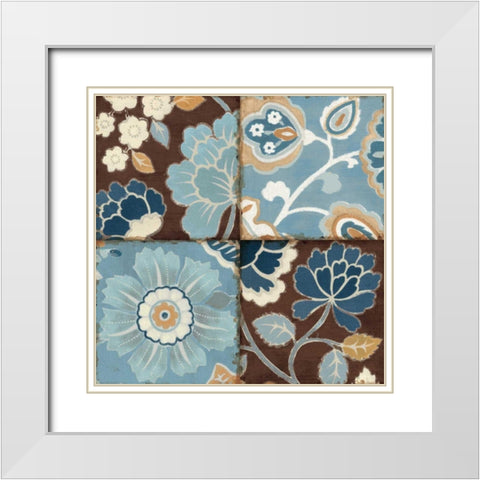 Blue Patchwork Motiff II White Modern Wood Framed Art Print with Double Matting by Pela