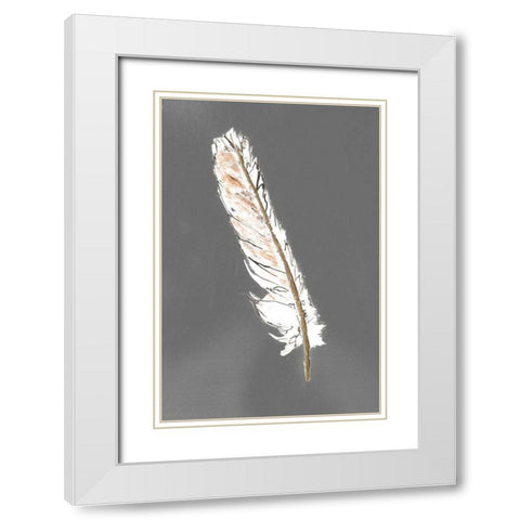 Gold Feathers II on Grey White Modern Wood Framed Art Print with Double Matting by Paschke, Chris
