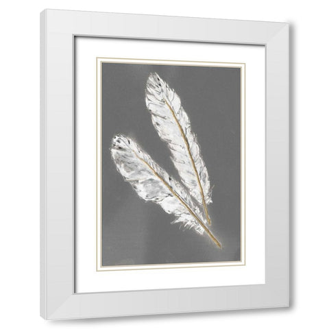 Gold Feathers III on Grey White Modern Wood Framed Art Print with Double Matting by Paschke, Chris