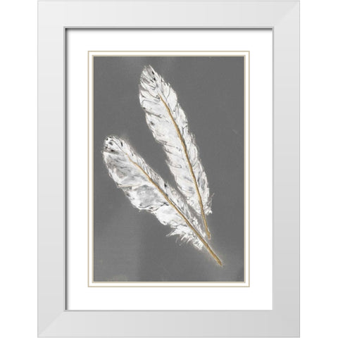 Gold Feathers III on Grey White Modern Wood Framed Art Print with Double Matting by Paschke, Chris