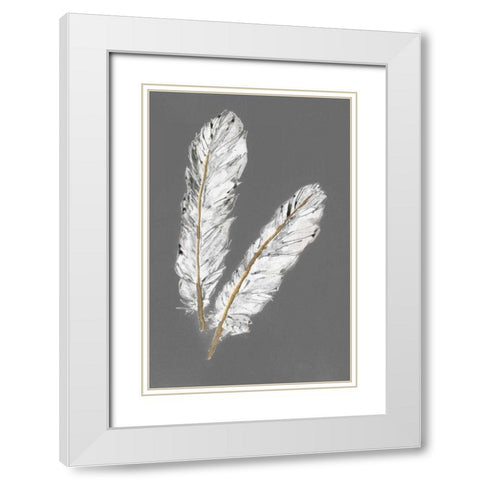 Gold Feathers IV on Grey White Modern Wood Framed Art Print with Double Matting by Paschke, Chris
