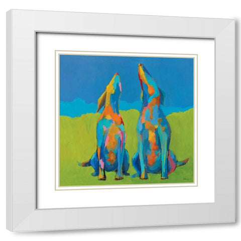 Howling Hounds White Modern Wood Framed Art Print with Double Matting by Adams, Phyllis