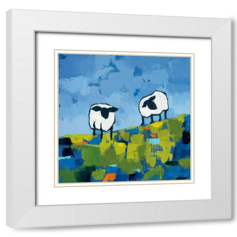 Two Sheep White Modern Wood Framed Art Print with Double Matting by Adams, Phyllis