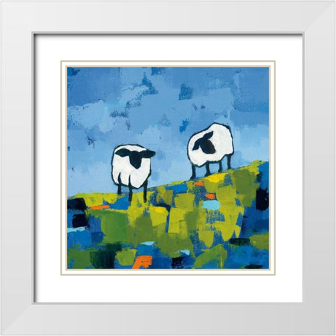 Two Sheep White Modern Wood Framed Art Print with Double Matting by Adams, Phyllis