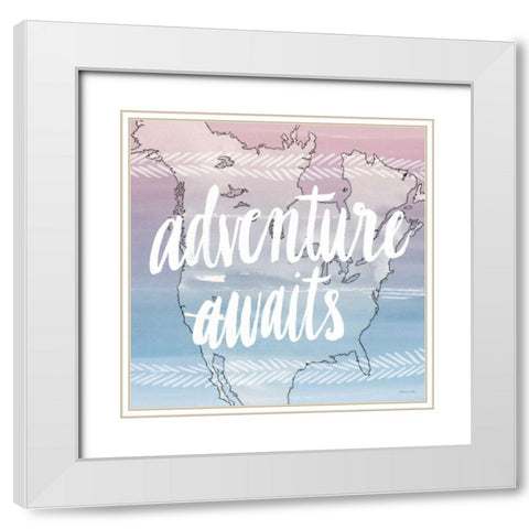 World Traveler Adventure Awaits White Modern Wood Framed Art Print with Double Matting by Miller, Sara Zieve