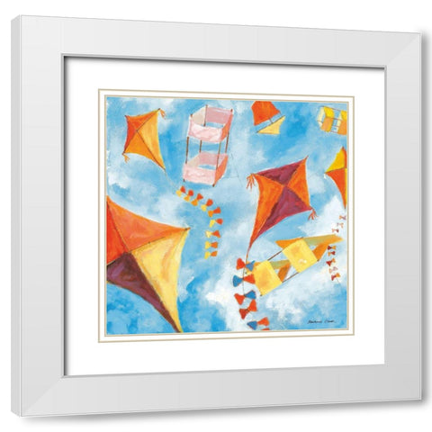 Kites White Modern Wood Framed Art Print with Double Matting by Clark, Michael