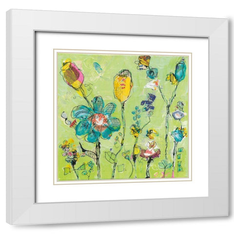 Doodle Garden White Modern Wood Framed Art Print with Double Matting by Day, Kellie
