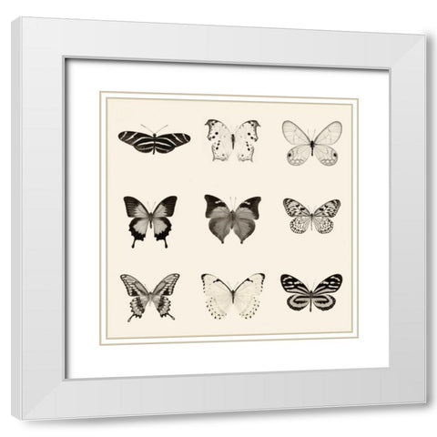 Butterfly BW 9 Patch White Modern Wood Framed Art Print with Double Matting by Van Swearingen, Debra