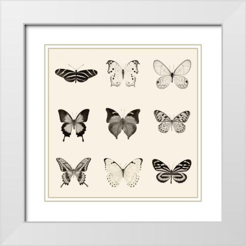 Butterfly BW 9 Patch White Modern Wood Framed Art Print with Double Matting by Van Swearingen, Debra