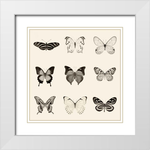 Butterfly BW 9 Patch White Modern Wood Framed Art Print with Double Matting by Van Swearingen, Debra
