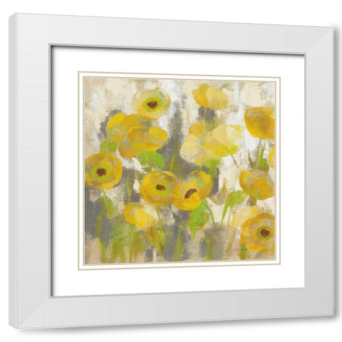 Floating Yellow Flowers IV White Modern Wood Framed Art Print with Double Matting by Vassileva, Silvia