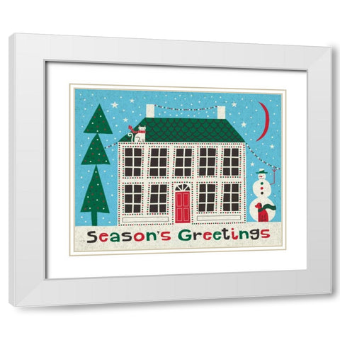 Jolly Holiday Home on Blue White Modern Wood Framed Art Print with Double Matting by Mullan, Michael