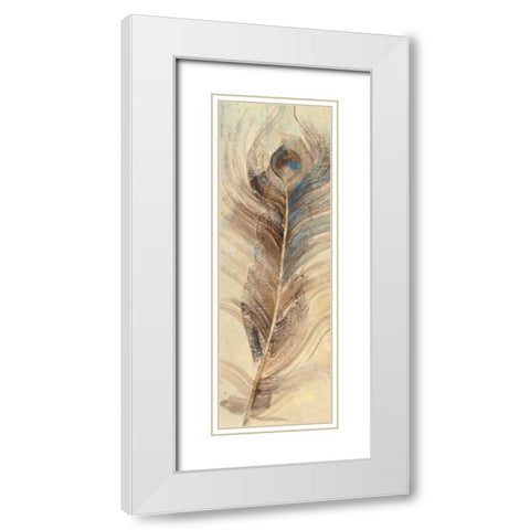 Feather Study Single Feather White Modern Wood Framed Art Print with Double Matting by Hristova, Albena