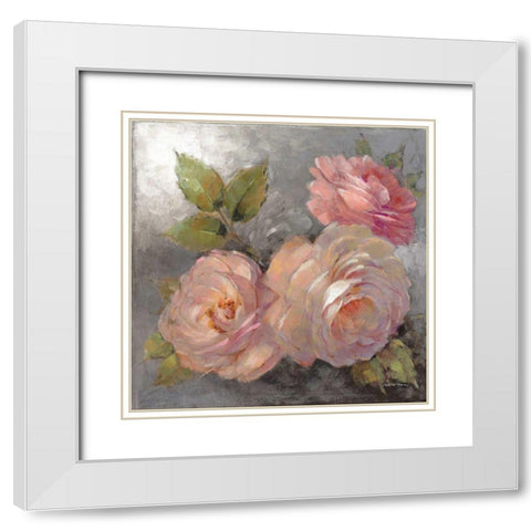 Roses on Gray II Crop White Modern Wood Framed Art Print with Double Matting by McGowan, Peter