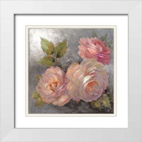 Roses on Gray II Crop White Modern Wood Framed Art Print with Double Matting by McGowan, Peter