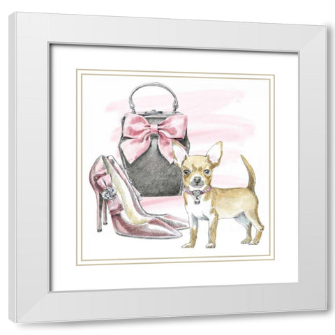 Glamour Pups I White Modern Wood Framed Art Print with Double Matting by Grove, Beth
