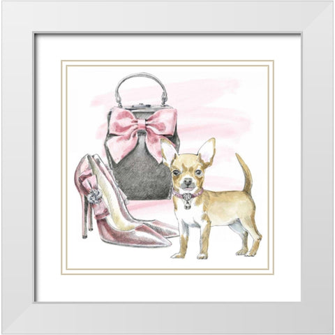 Glamour Pups I White Modern Wood Framed Art Print with Double Matting by Grove, Beth