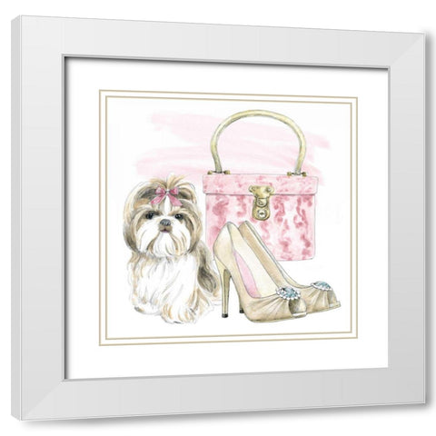 Glamour Pups II White Modern Wood Framed Art Print with Double Matting by Grove, Beth
