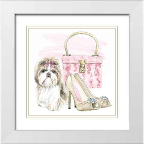 Glamour Pups II White Modern Wood Framed Art Print with Double Matting by Grove, Beth