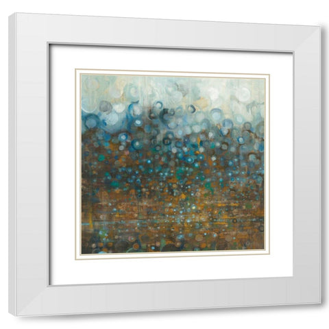 Blue and Bronze Dots White Modern Wood Framed Art Print with Double Matting by Nai, Danhui