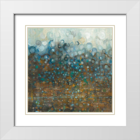 Blue and Bronze Dots White Modern Wood Framed Art Print with Double Matting by Nai, Danhui