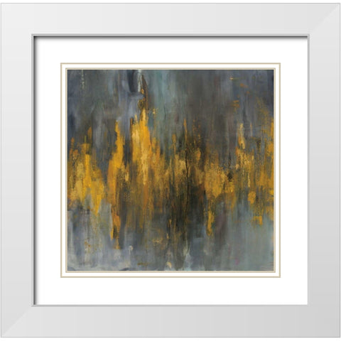 Black and Gold Abstract White Modern Wood Framed Art Print with Double Matting by Nai, Danhui