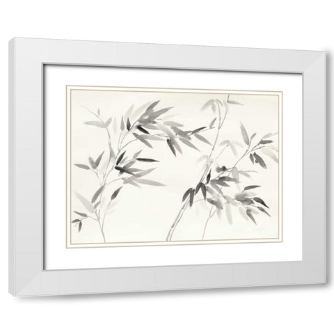 Bamboo Leaves I White Modern Wood Framed Art Print with Double Matting by Nai, Danhui