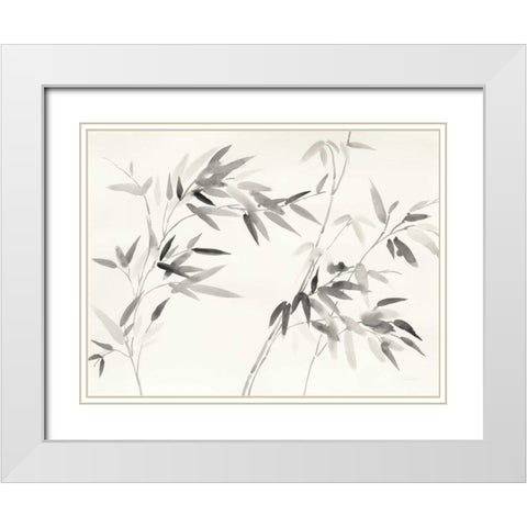 Bamboo Leaves I White Modern Wood Framed Art Print with Double Matting by Nai, Danhui