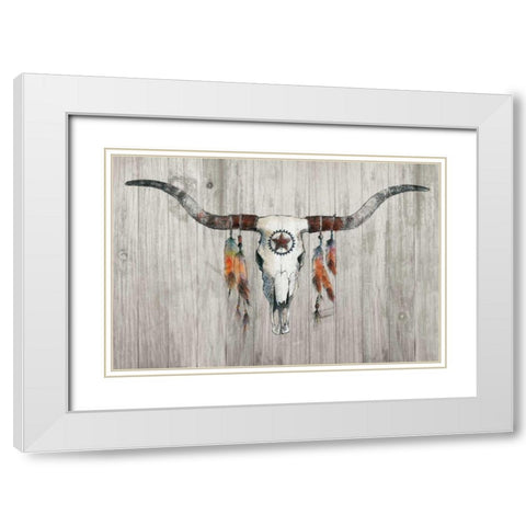 Longhorn on Wood White Modern Wood Framed Art Print with Double Matting by Tillmon, Avery